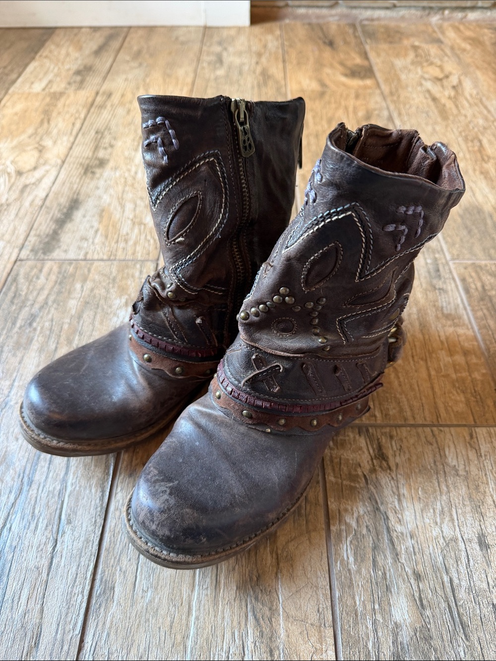 A.S 98 Brown Studded Leather Boots 36
